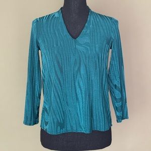 Dark teal turquoise top with wavy pattern texture design by Alfani